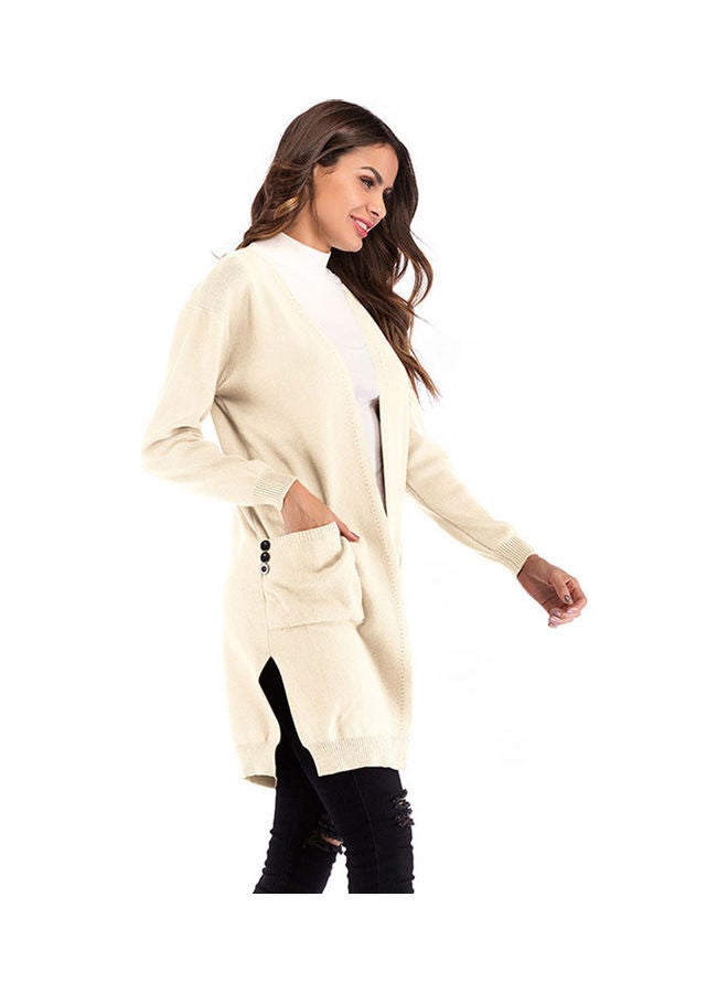 Solid Color Pocket Women's Thin Knit Sweater Coat Caramel colour  - Image 2
