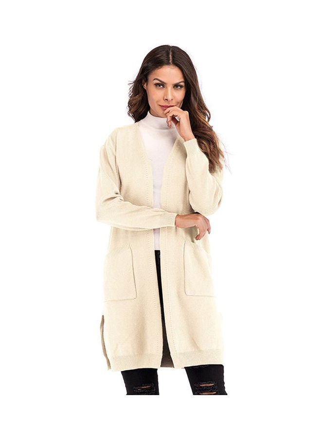 Solid Color Pocket Women's Thin Knit Sweater Coat Caramel colour  - Image 1