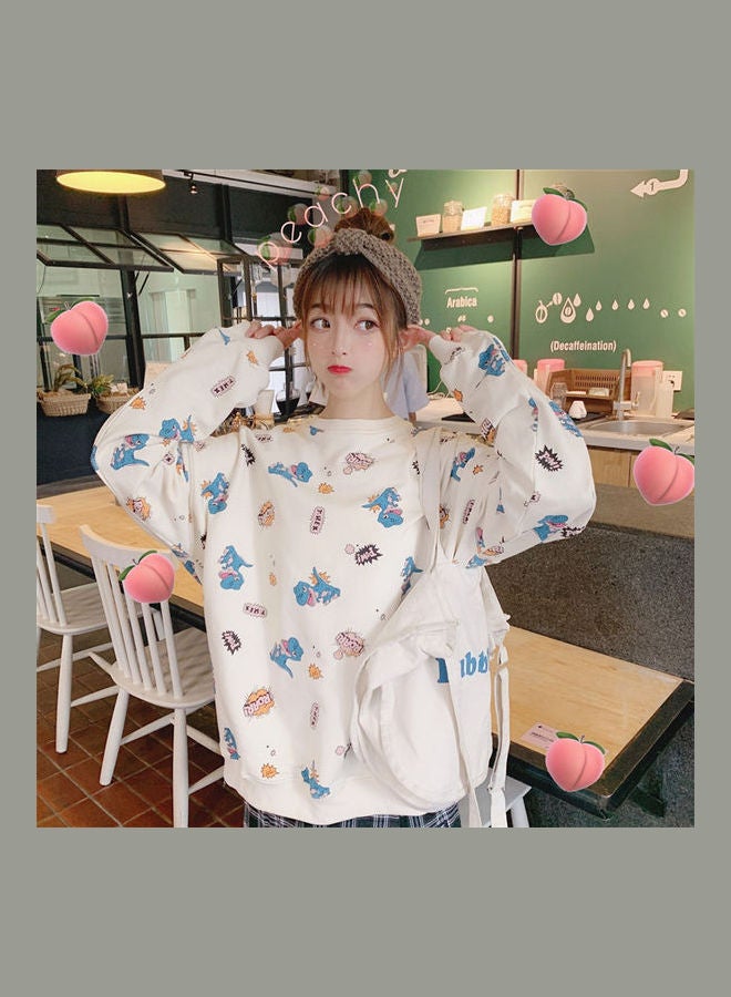 Long Sleeves Blouse With Cartoon Pictures Apricot - Image 1