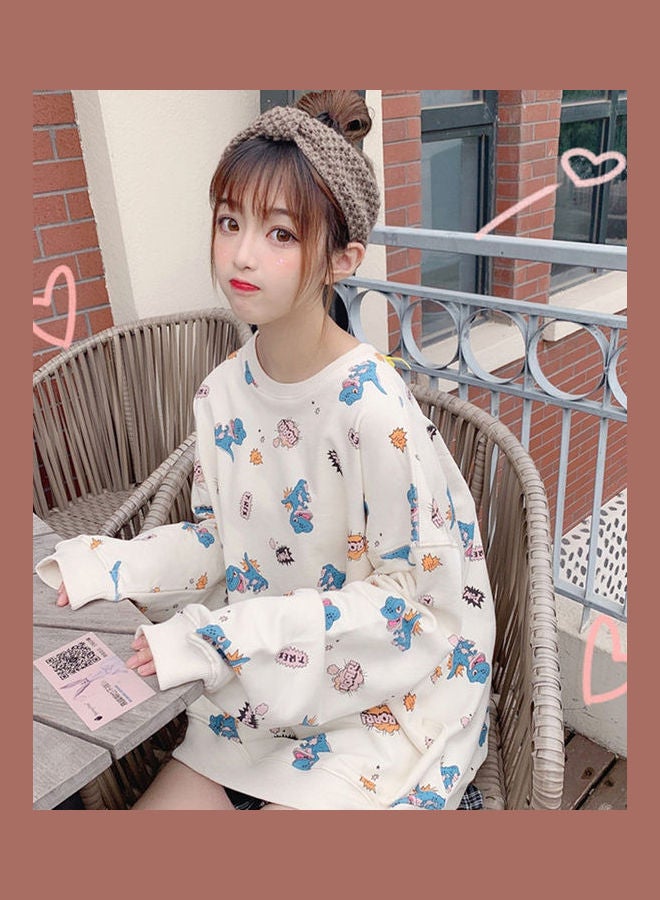 Long Sleeves Blouse With Cartoon Pictures Apricot - Image 3