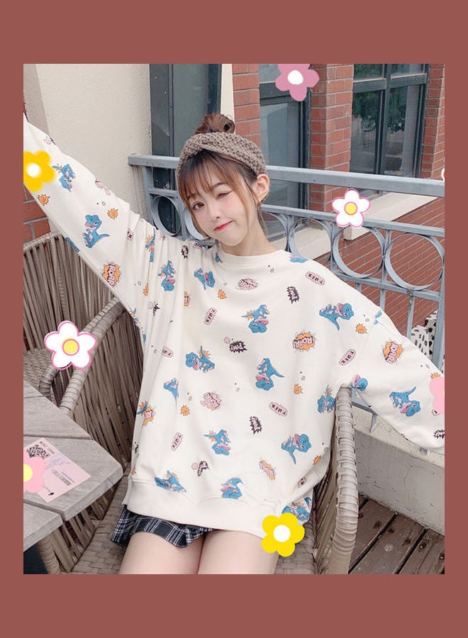 Long Sleeves Blouse With Cartoon Pictures Apricot - Image 2