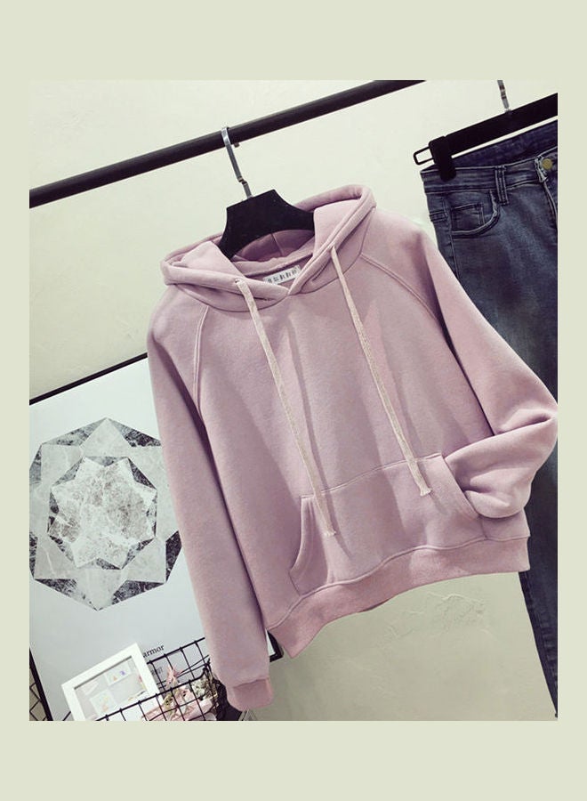 Velvet Thickening Hooded Sweater Women Lotus Colour  - Image 3