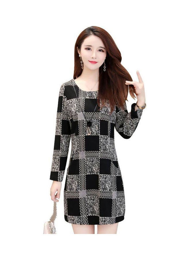 Long Sleeve Printed Dress Grey/Black - Image 1
