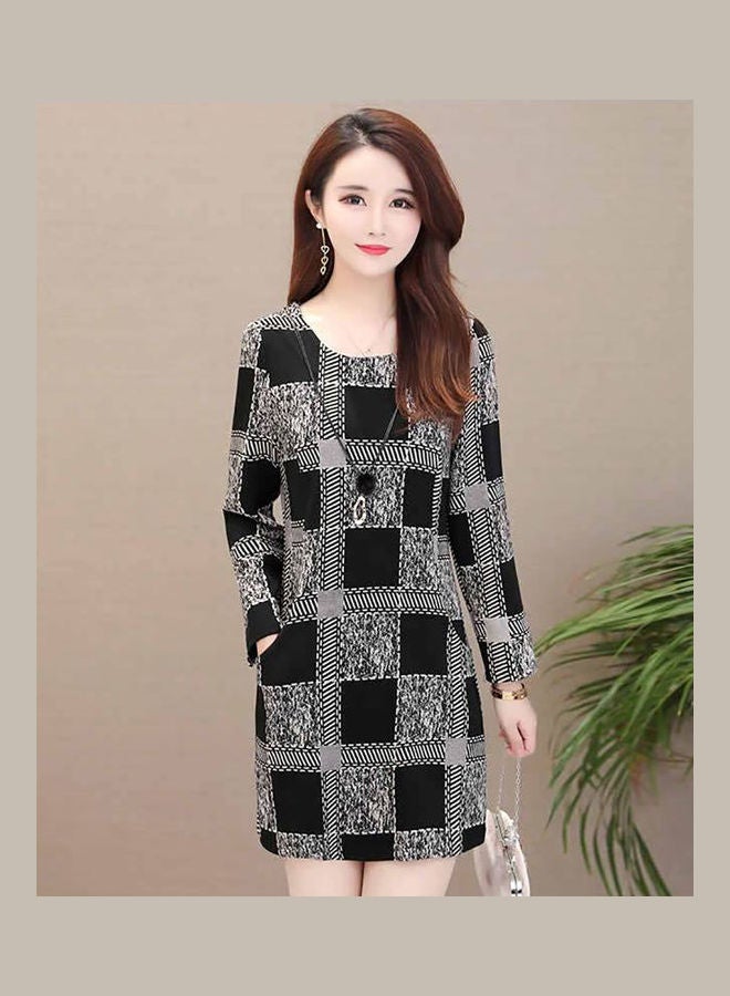 Long Sleeve Printed Dress Grey/Black - Image 2