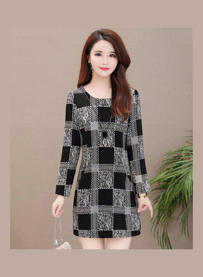Long Sleeve Printed Dress Grey/Black - Image 3