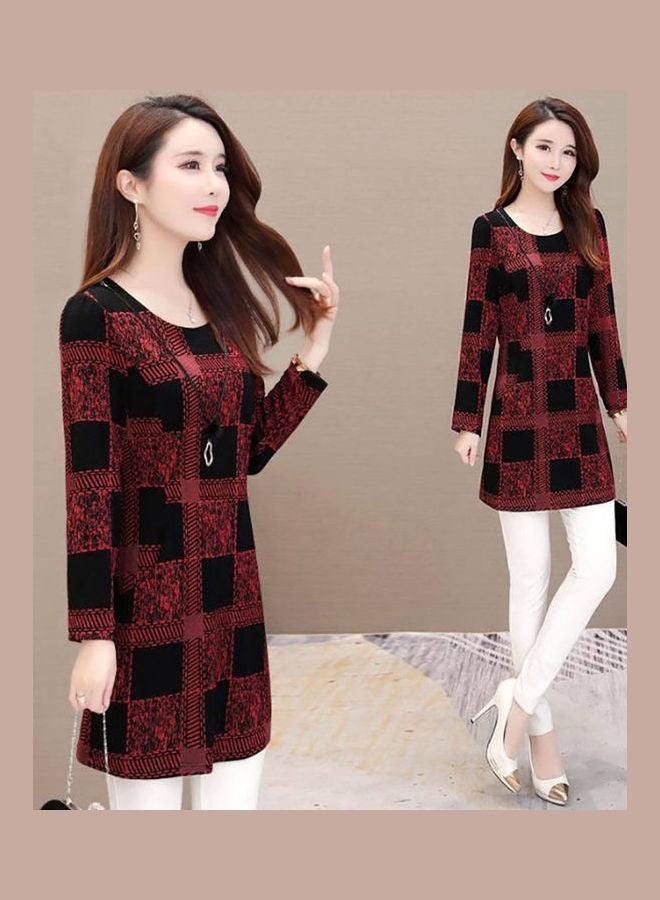 Long Sleeve Age Reduction Dress Red - Image 2