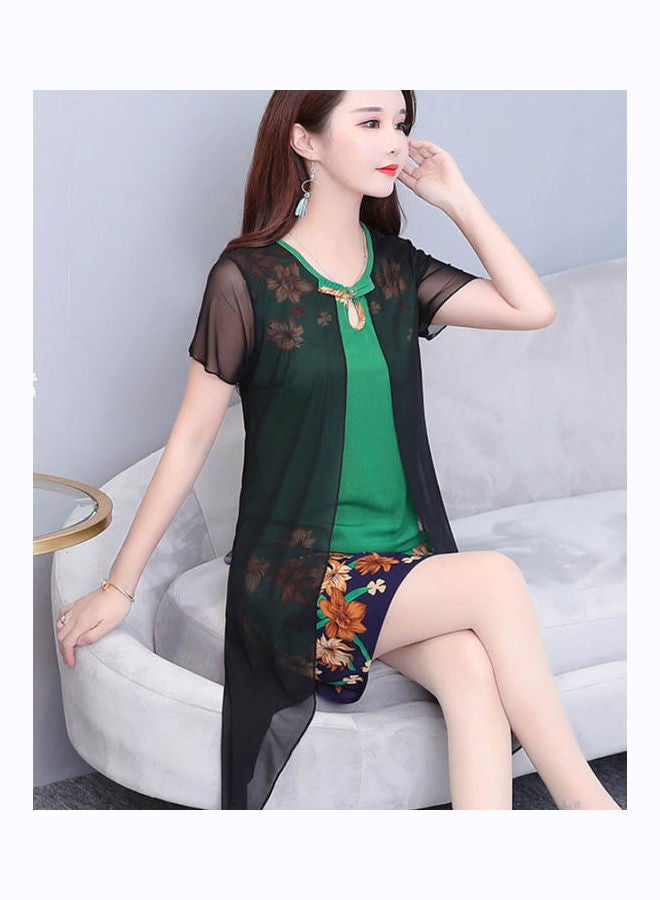Two-Piece Medium Length Printed Dress Green - Image 2
