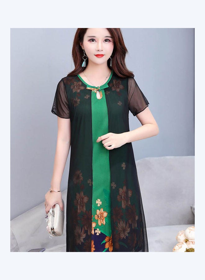 Two-Piece Medium Length Printed Dress Green - Image 1