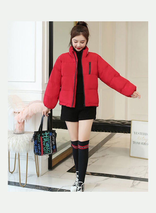 Casual Cotton Loose Jacket Red - Image 1