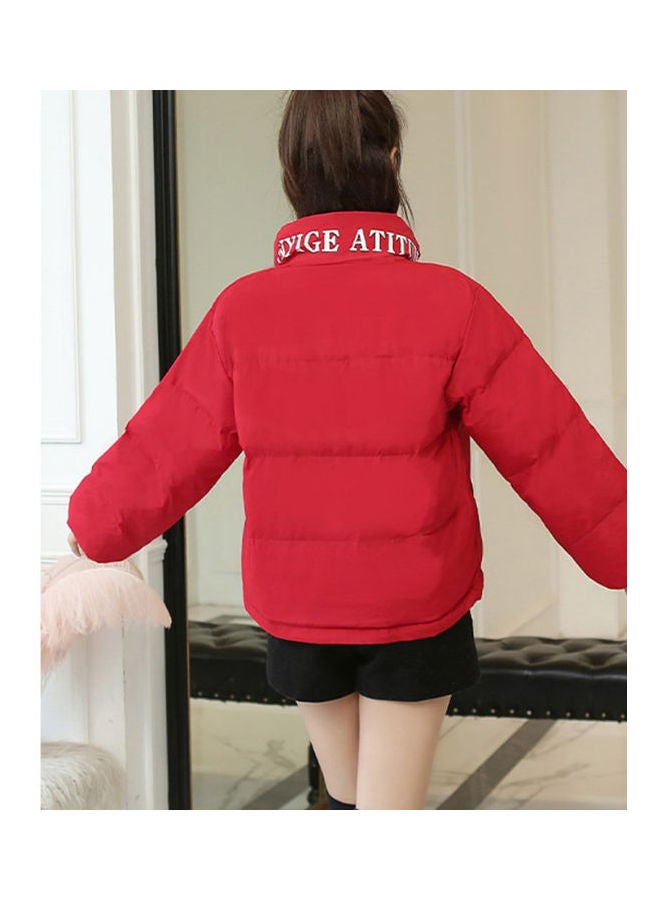 Casual Cotton Loose Jacket Red - Image 2