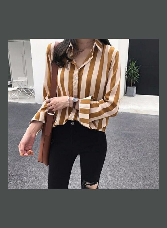 بلوزة مخططة بأكمام طويلة وعدة آلوان أصفر - Image 2