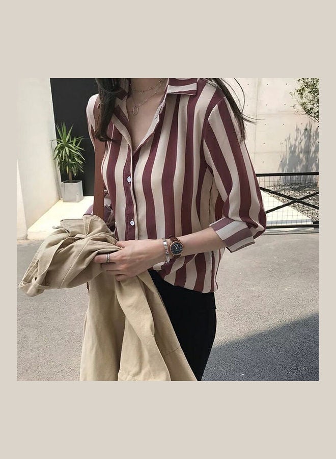 بلوزة مخططة بأكمام طويلة وعدة آلوان أصفر - Image 4