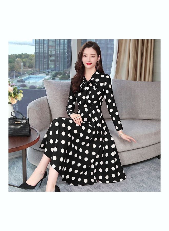 Bowknot Woman Large Hem Casual Dress Black - Image 1