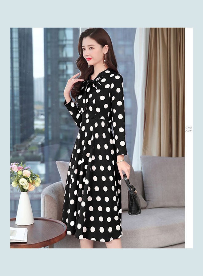 Bowknot Woman Large Hem Casual Dress Black - Image 2