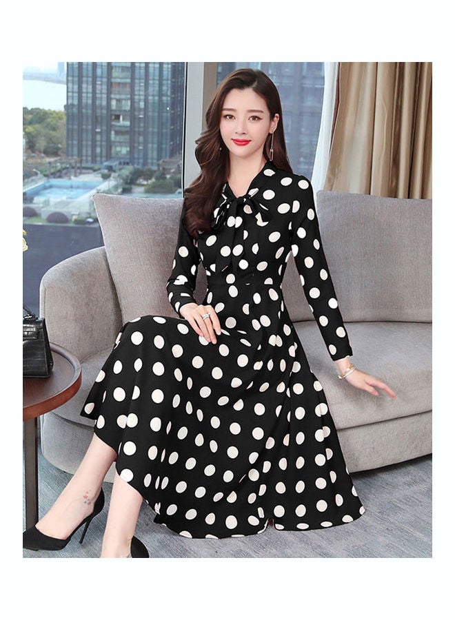 Bowknot Woman Large Hem Casual Dress Black - Image 3