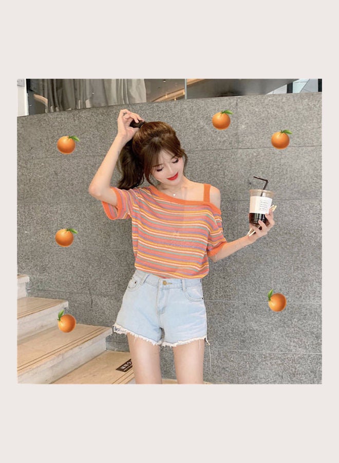 Rainbow Stripe Tops Orange - Image 1