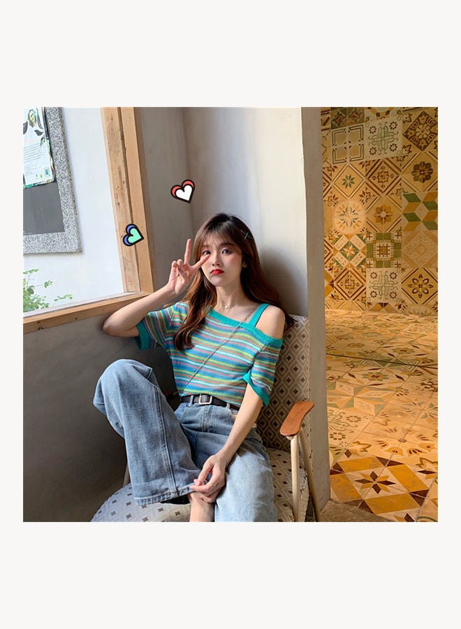 Rainbow Stripe Tops Green - Image 2