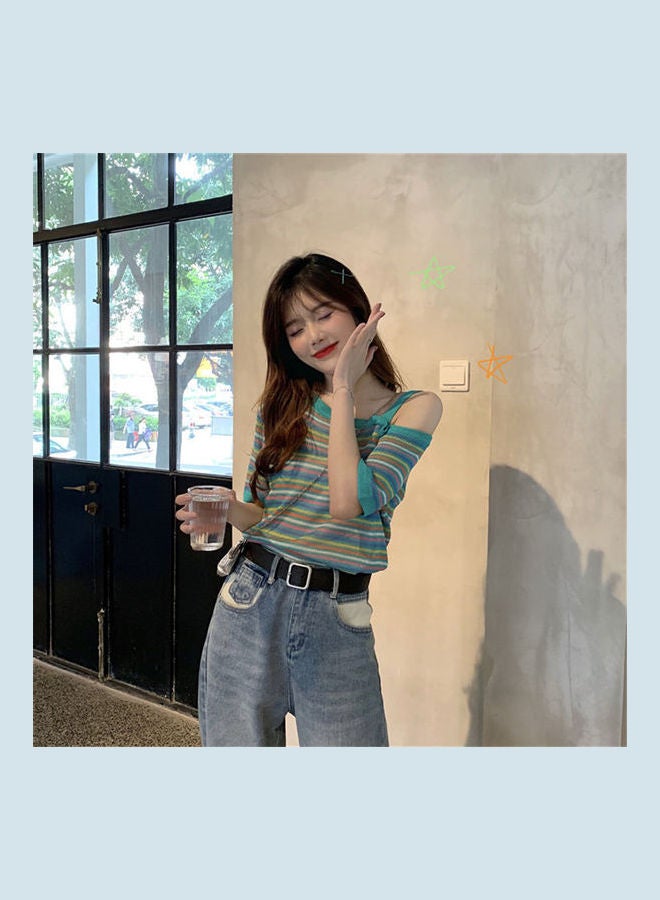 Rainbow Stripe Tops Green - Image 4
