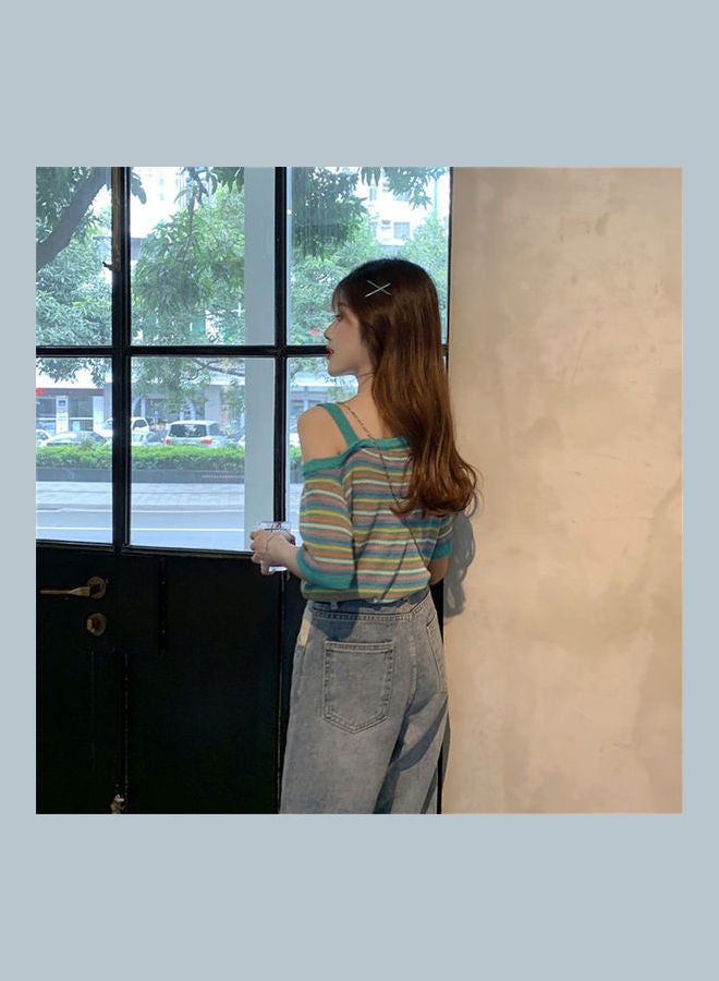 Rainbow Stripe Tops Green - Image 5
