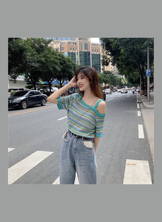 Rainbow Stripe Tops Green - Image 1
