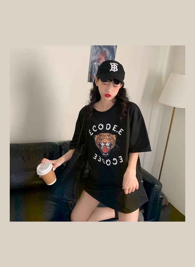 Cartoon Tiger Short Sleeve Pullover Black  - Image 1