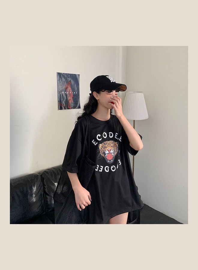 Cartoon Tiger Short Sleeve Pullover Black  - Image 3