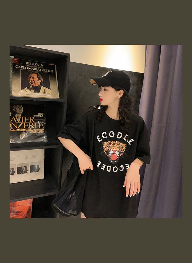 Cartoon Tiger Short Sleeve Pullover Black  - Image 4