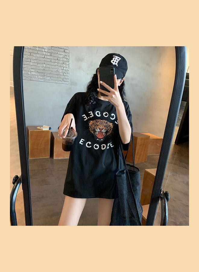 Cartoon Tiger Short Sleeve Pullover Black  - Image 5