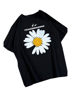 Generic Daisy Pattern Short-sleeved Tops Black  - Image 1