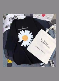 Generic Daisy Pattern Short-sleeved Tops Black  - Image 3