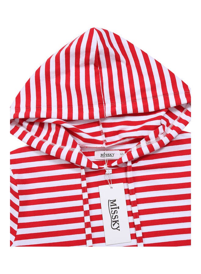 Hooded Short Sleeve Dress Red / White  - Image 3