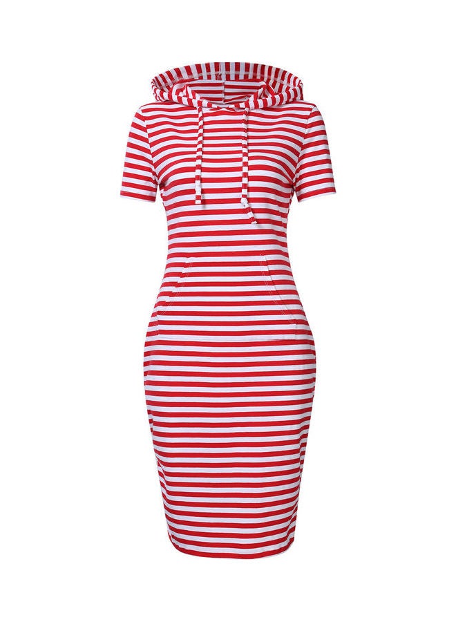 Hooded Short Sleeve Dress Red / White  - Image 1