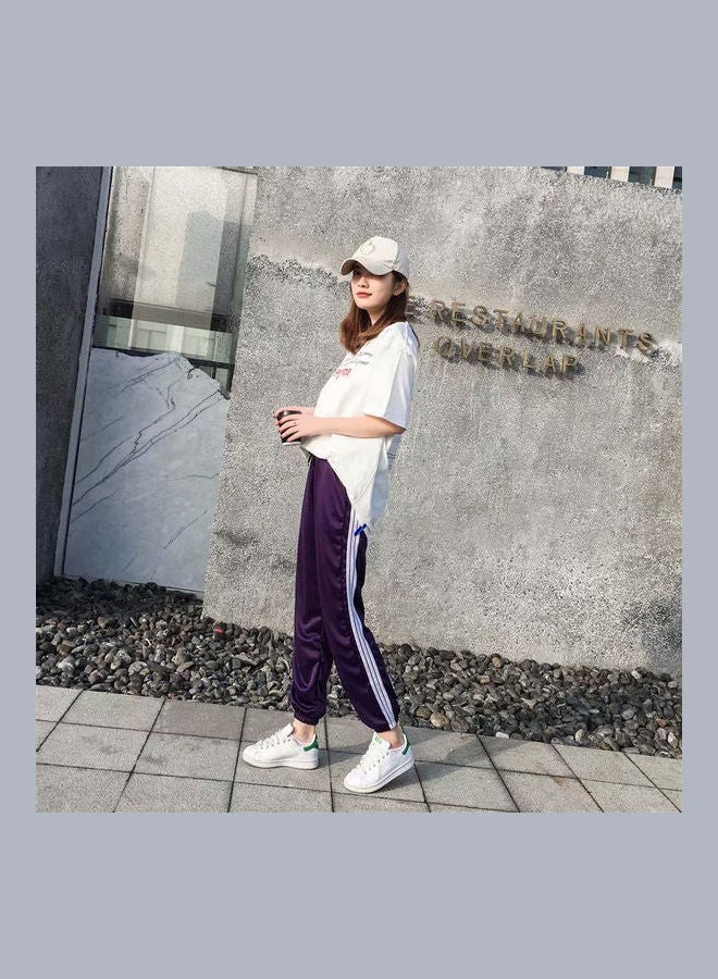 Women Hip Hop 3 Stripes Casual Pants Purple - Image 1