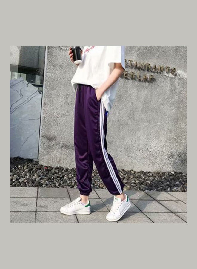 Women Hip Hop 3 Stripes Casual Pants Purple - Image 3