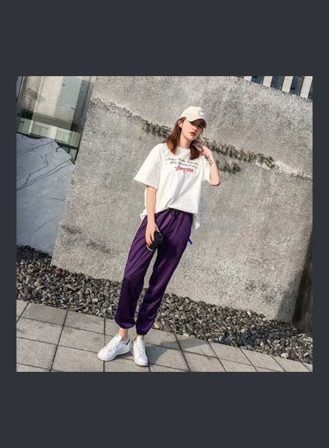 Women Hip Hop 3 Stripes Casual Pants Purple - Image 4