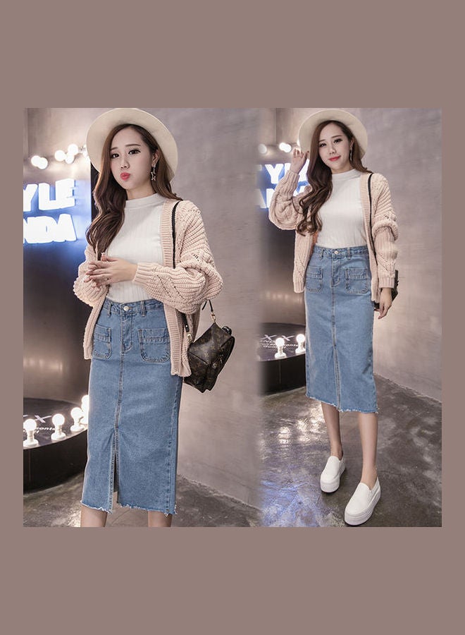 High Waist Denim Skirt Light Blue - Image 1