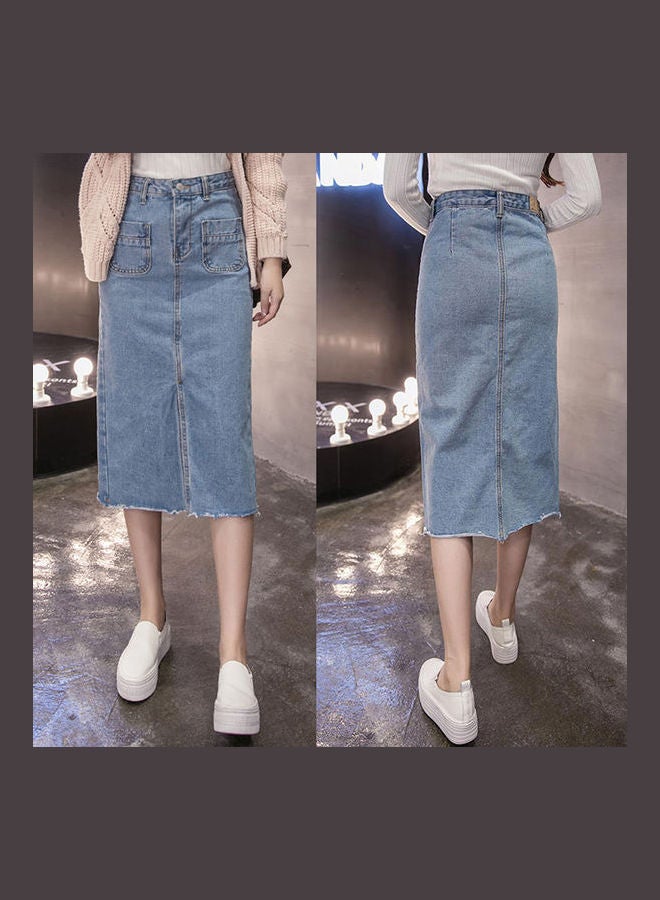 High Waist Denim Skirt Light Blue - Image 2