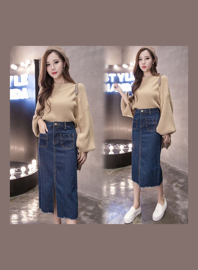 High Waist Denim Skirt Navy Blue - Image 1