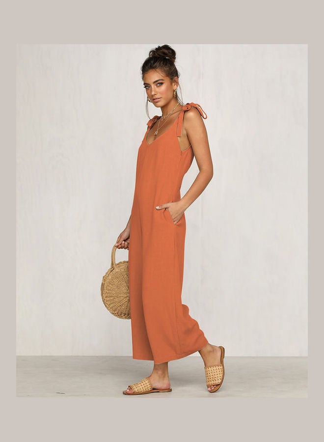 V-Neck Backless Jumpsuit Romper Orange - Image 2