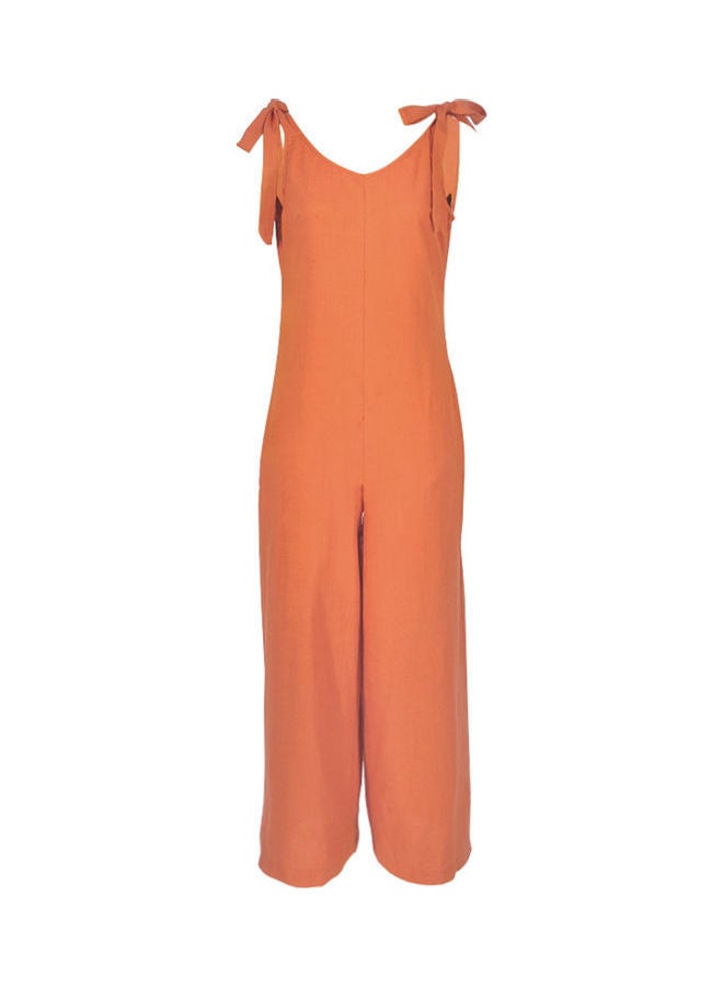 V-Neck Backless Jumpsuit Romper Orange - Image 1