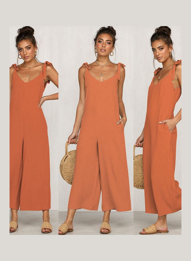 V-Neck Backless Jumpsuit Romper Orange - Image 4