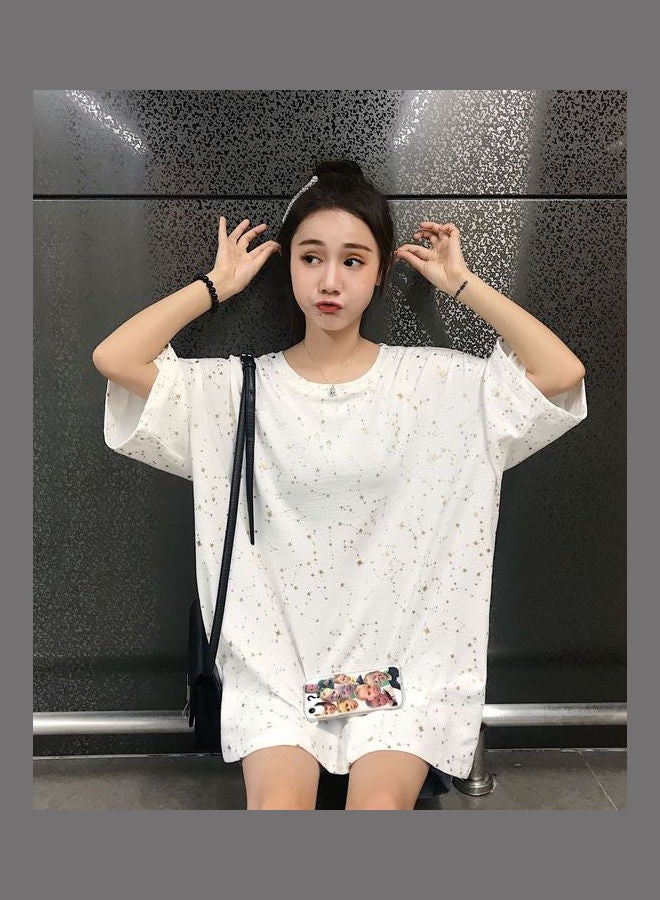 Round Neck Solid Color Cotton Top White - Image 1