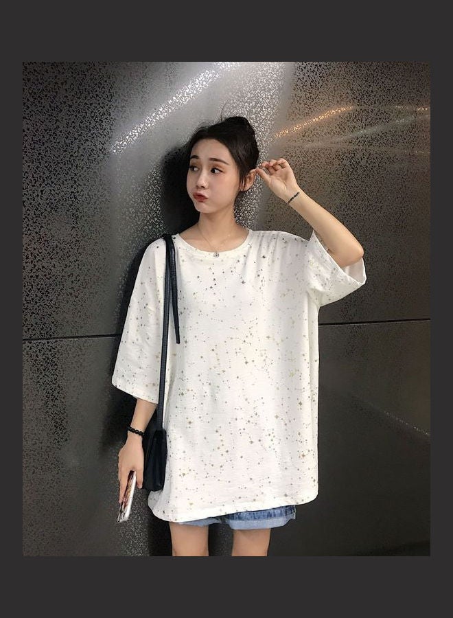 Round Neck Solid Color Cotton Top White - Image 2