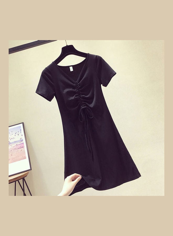 Casual Avocado Green Drawstring Dress Black - Image 1