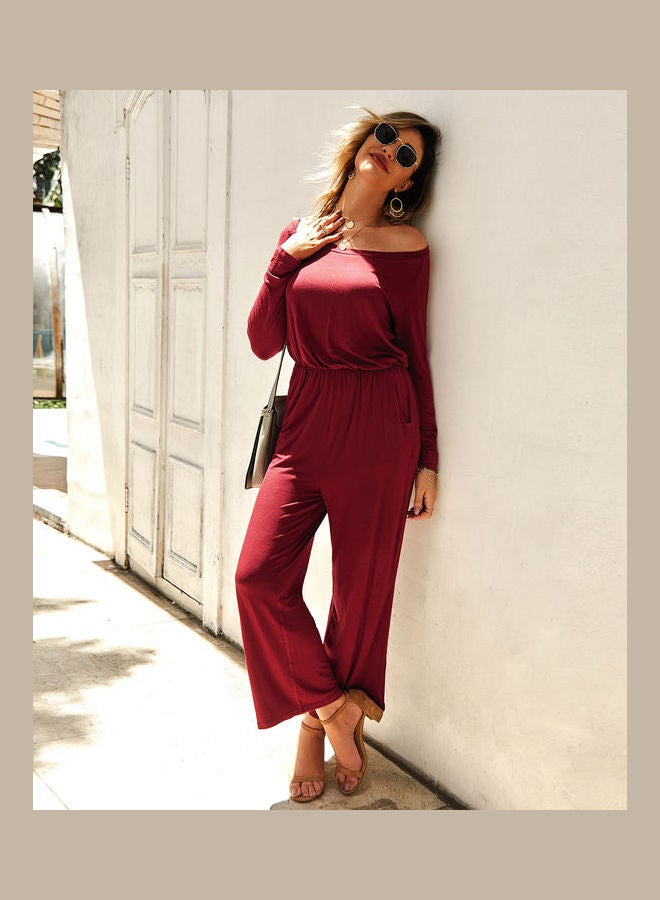 Casual Jumpsuits Wide Leg Trousers Red Wine - Image 1