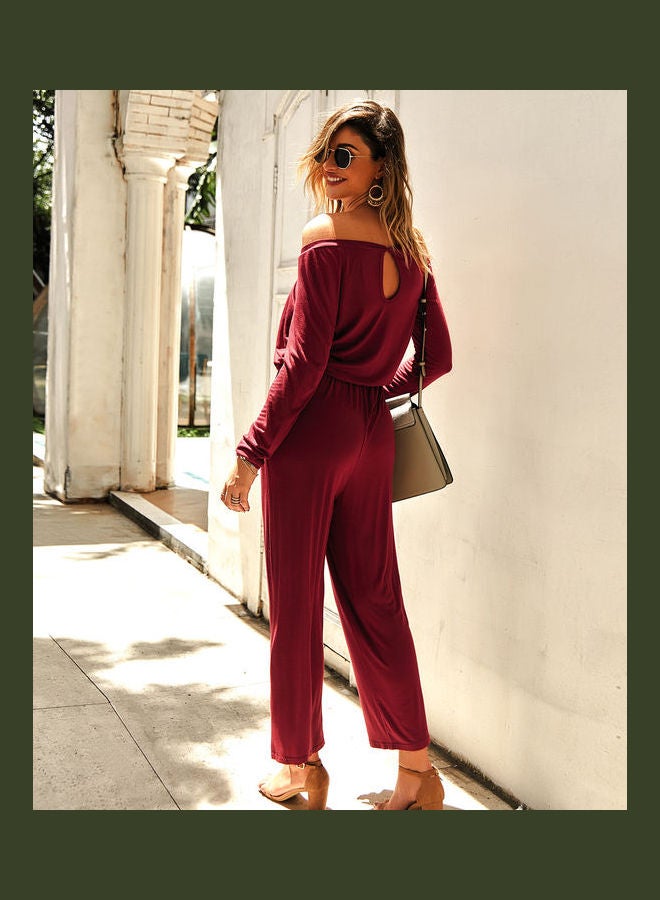 Casual Jumpsuits Wide Leg Trousers Red Wine - Image 3