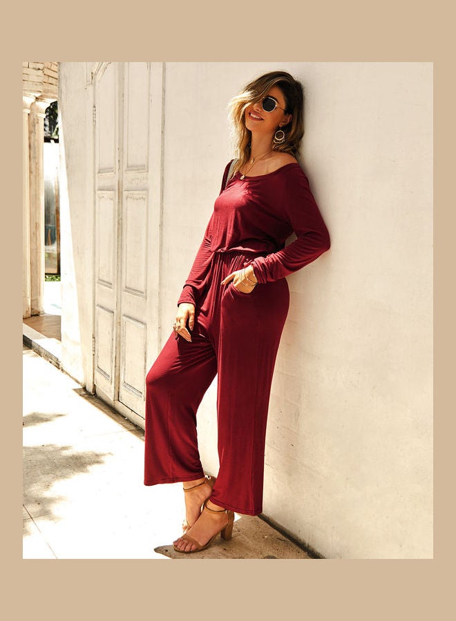 Casual Jumpsuits Wide Leg Trousers Red Wine - Image 4