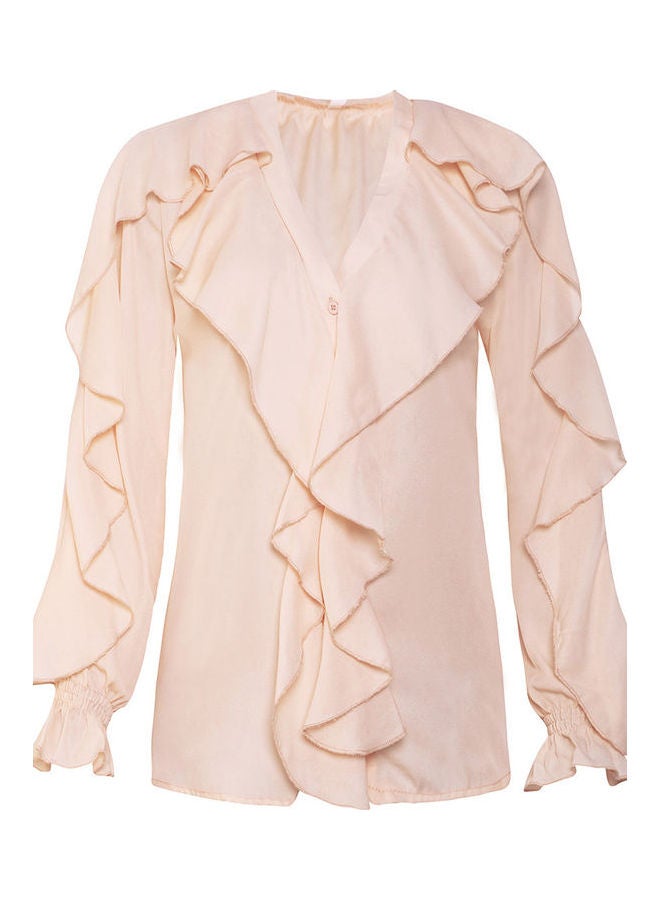 Trumpet Sleeve Chiffon Top Beige - Image 1