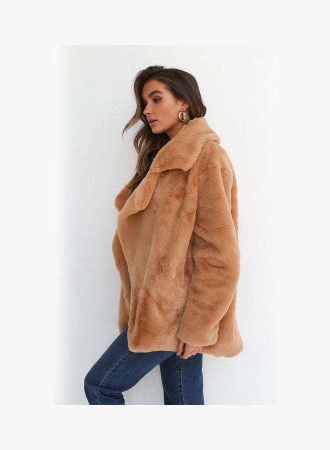 Generic - Long Sleeves Winter Coat Light Brown - Image 1