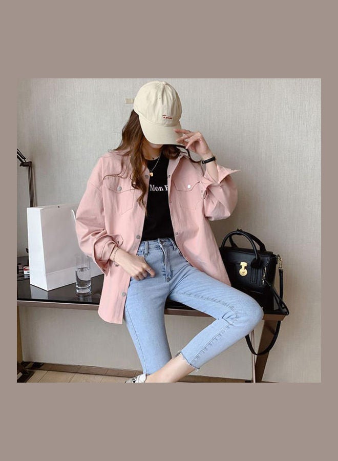 Solid Denim Shirt Pink - Image 4